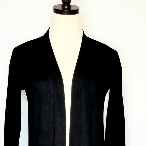 Tickled Teal Black Open Long Neutral Minimal Longsleeve Sweater Cardigan,  S - Picture 3 of 9